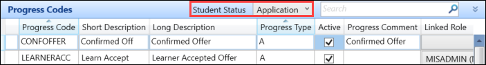 Student Status drop-down